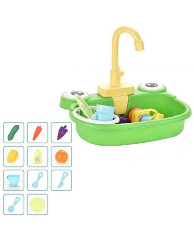 Chiuveta de bucătărie pentru copii Ntoys - Cu apă curentă și accesorii, Frog, sortiment - 3