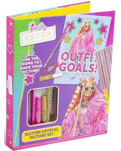 Set pentru copii Barbie - Creează o pictură cu paiete și cristale - 1
