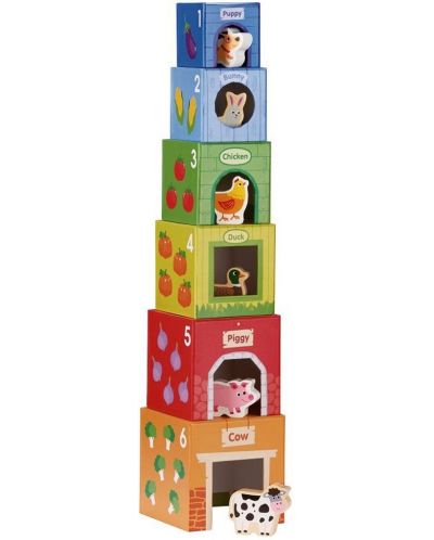 Set pentru copii Lelin Toys - Cuburi de carton cu animale din lemn - 2