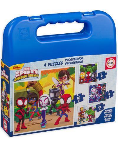 Puzzle pentru copii Educa într-o cutie 4 în 1 - Spider-Man și prietenii săi uimitori - 1