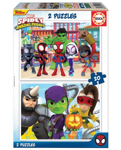 Puzzle pentru copii Educa din 2 х 20 de piese - Spiderman și prietenii săi - 1