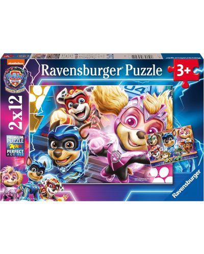 Puzzle pentru copii Ravensburger  din 2 x 12 piese - Paw Patrol:Super film - 1