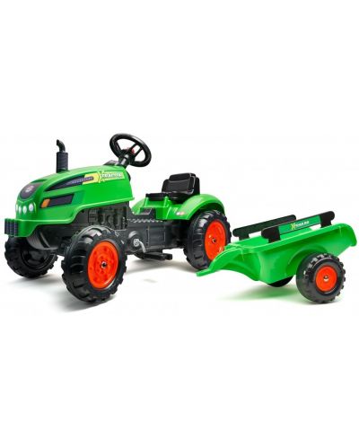 Tractor pentru copii Falk - Cu remorca, capac ce se deschide si pedale, verde - 1