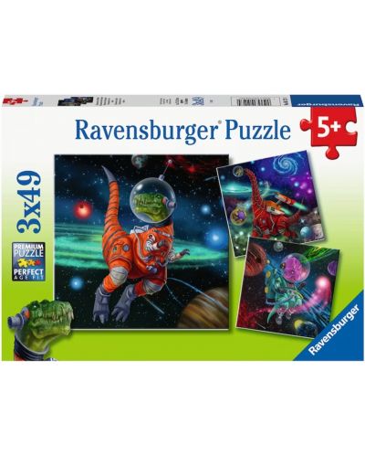 Puzzle pentru copii  Ravensburger 3 x 49 piese - Dinozaurii în spațiu - 1