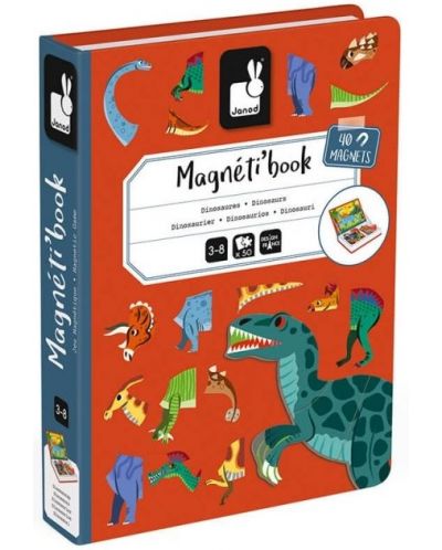 Carte magnetica pentru copii Janod - Dinozauri, 50 piese - 1