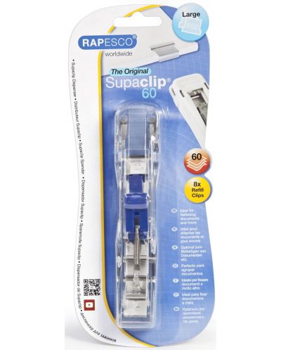 Dispenser Rapesco - Supaclip 60, cu 8 clipsuri metalice pentru 60 file - 1