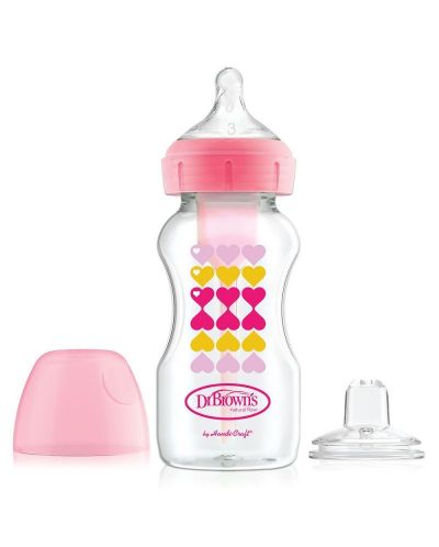 Dr. Brown's Wide-Neck Options+ Transitional Bottle, Pink Hearts, 270 ml - 1