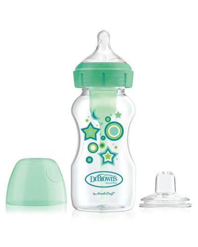 Dr. Brown's Wide-Neck Options+ Transitional Bottle, Green Stars, 270 ml - 1