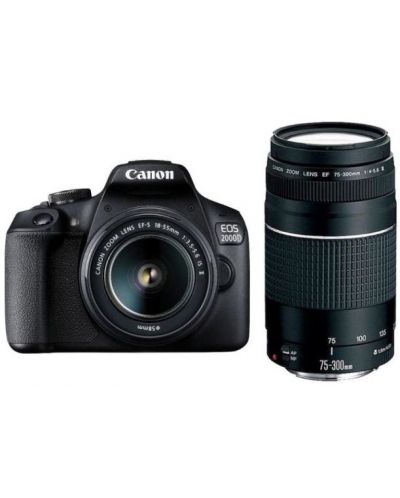 DSLR aparat foto Canon - EOS 2000D, EF-S18-55mm, EF75-300mm, negru - 1