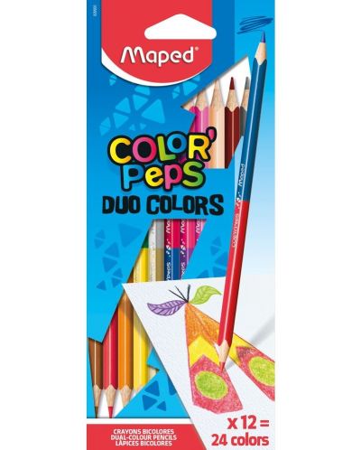 Creioane cu doua varfuri Maped Color Peps - 12 creioane, 24 culori - 1