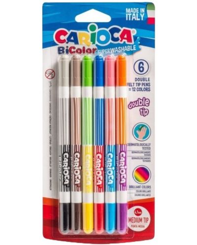 Markere bicolore Carioca Bi-Color - 6 piese, super lavabile - 1