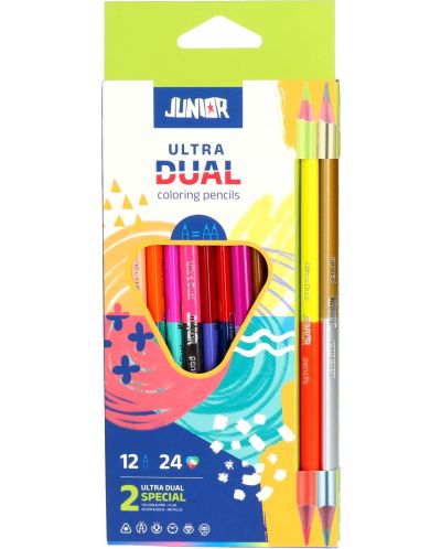 Creioane colorate cu două vârfuri Junior - Ultra Dual, 12 bucăți - 1