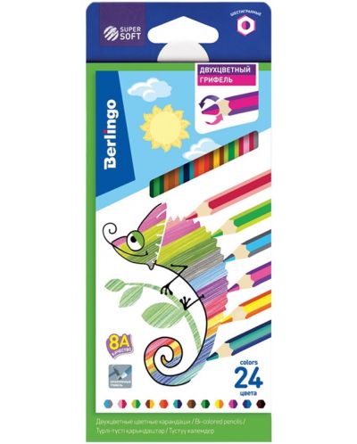 Creioane bicolore Berlingo SuperSoft - Hexagonale, 24 culori - 1