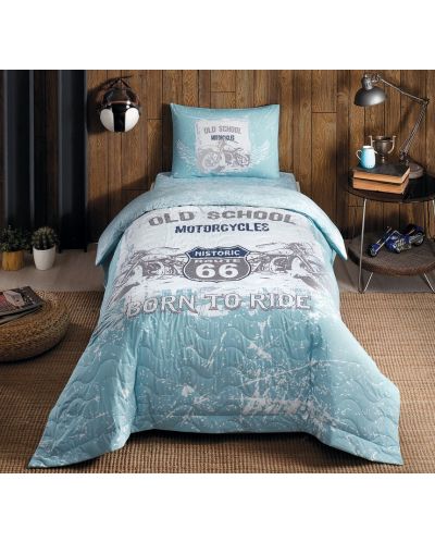 Set lenjerie de pat de o persoană cu pătură TAC - Route, albastru - 1