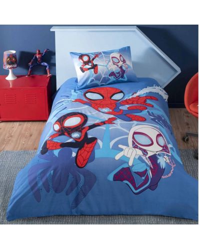 Set lenjerie de pat de o persoană  TAC Licensed - Spidey and friends, 100%  bumbac - 1