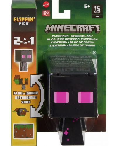 Figurină de acțiune Mattel Games: Minecraft - Enderman & Grass Block (Flippin Figs) - 4