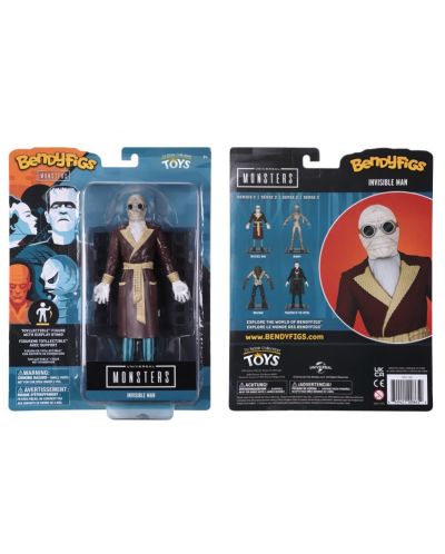 Figurina de actiune The Noble Collection Horror: Universal Monsters - Invisible Man (Bendyfigs), 19 cm - 2