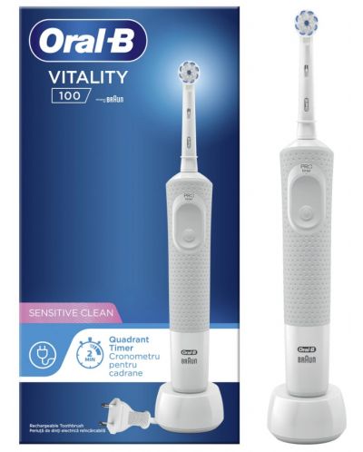 Periuță de dinți electrică Oral-B - Vitality 100 Sensi Ultra Box, albă - 2