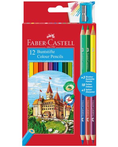 Set creioane colorate Faber-Castell - Castel, 12+6 culori + ascutitoare - 1