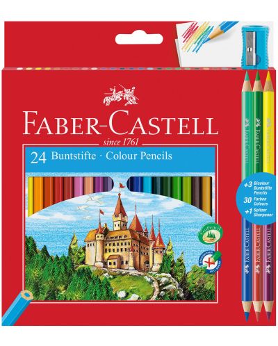 Set creioane colorate Faber-Castell - Castel, 24+6 culori + ascutitoare - 1