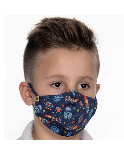 Masca de protectie pentru copii - Spatiu, doua straturi, cu clema metalica, 6-12 ani - 1