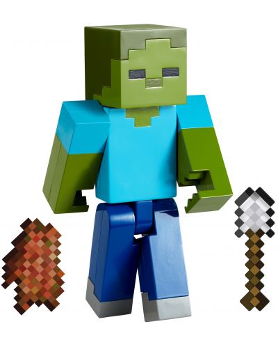 Figurină Minecraft - Zombie, with Iron Shovel and Rotten Flesh