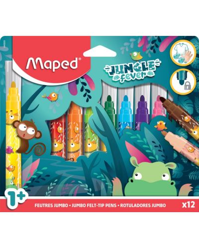 Maped Jungle Fever Markers - Jumbo, 12 culori  - 1
