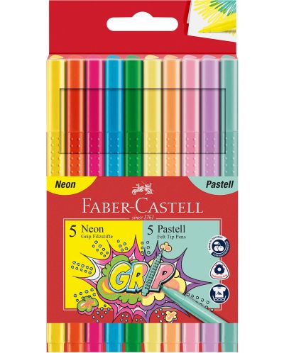 Carioci Faber-Castell Grip - 5 culori neon di 5 culori pastelate - 1