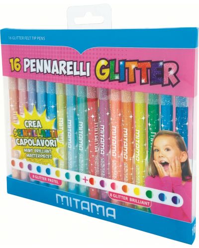 Set Carioci Mitama - Glitter, 16 culori - 1