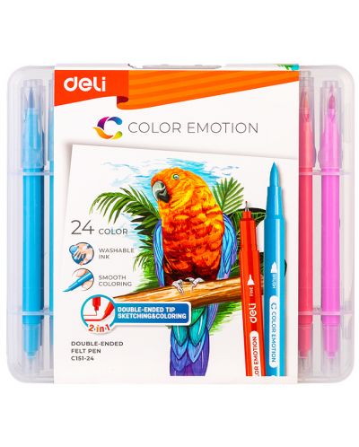 Carioci Deli Color Emotion - EC151-24, 24 culori, cu doua varfuri - 1