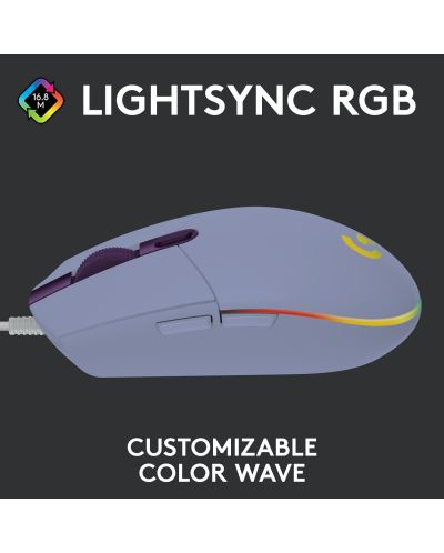 Mouse gaming Logitech - G102 Lightsync, Lilac - 3