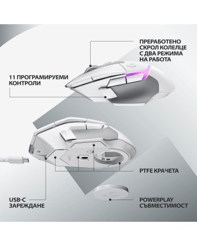 Mouse de gaming Logitech - G502 X Plus EER2, optic, wireless, alb - 7