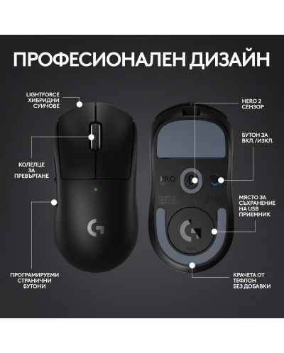 Mouse de gaming Logitech - G Pro X Superlight 2, fără fir, negru
