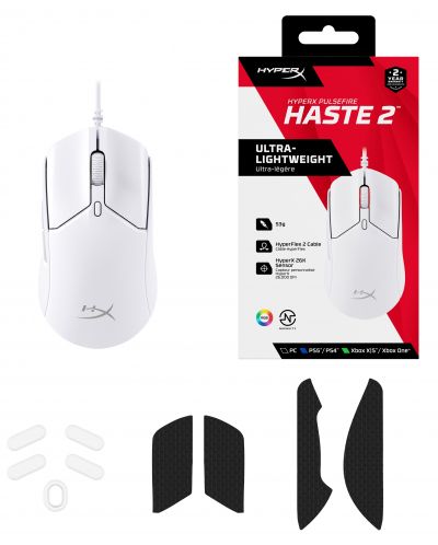 Mouse de gaming HyperX - Pulsefire Haste 2, optic, alb - 8