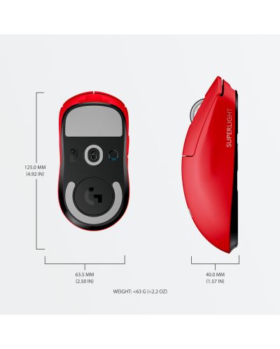 Mouse de gaming Logitech - Pro X Superlight, fără fir, roșu - 8