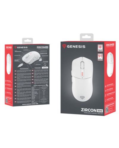 Mouse de gaming Genesis - Zircon 500, optic, wireless, alb - 10