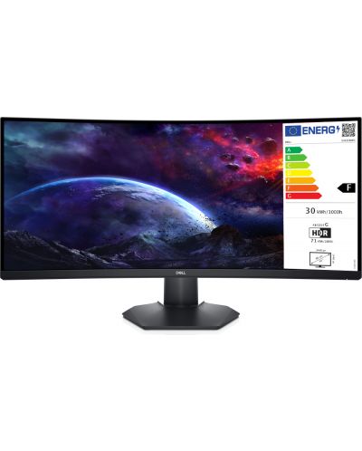 Gaming monitor Dell - S3422DWG, 34", QHD, 144Hz, 1ms, VA, Curved - 1