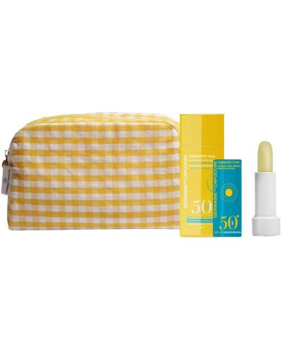 Germaine de Capuccini Set Feel Sun - Fluid și Balsam pentru buze, 50 ml + 4,5 g + Geantă de toaletă galbenă - 1