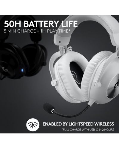 Căști gaming Logitech - Pro X 2 Lightspeed, wireless, albe | Ozone.ro