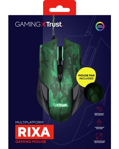 Set gaming mouse și pad Trust - GXT 781 Rixa Camo, verde - 7