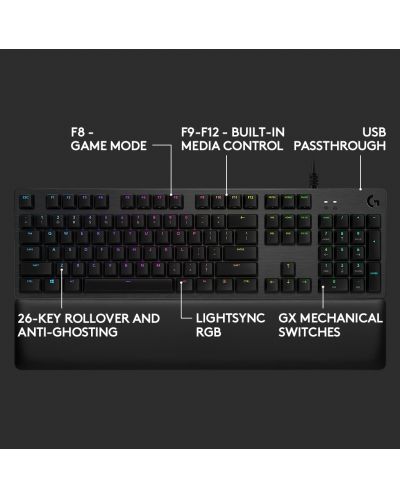 Tastatura gaming  Logitech - G513 Carbon, GX Brown, neagra - 7