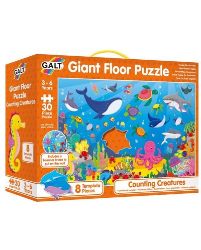 Puzzle gigant pentru podea 30 piese Galt - Invata sa numeri cu animalele marine - 1