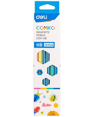 Creion din grafit cu radiera Deli Comiko - EC011-HB, HB, sortiment - 3