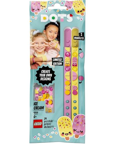 Bratari Lego Dots - Ice Cream Besties, roz si galbena (41910) - 1