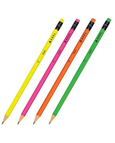 Creion grafit Adel Flash - HB, cu gumă, asortiment - 1
