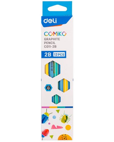 Creion grafit cu radiera Deli Comico - EC011-2B, 2B, sortiment - 3