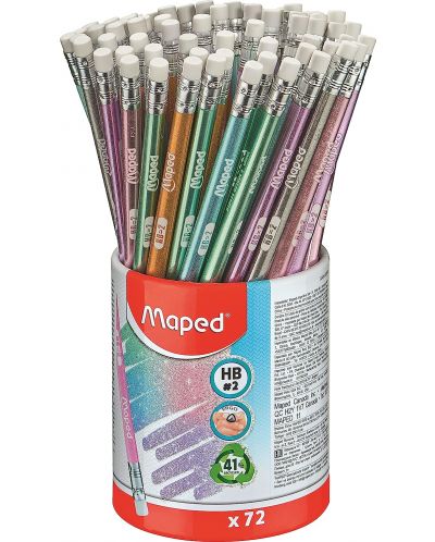 Creion grafit Maped - Glitter, HB, cu gumă de șters, asortiment - 1