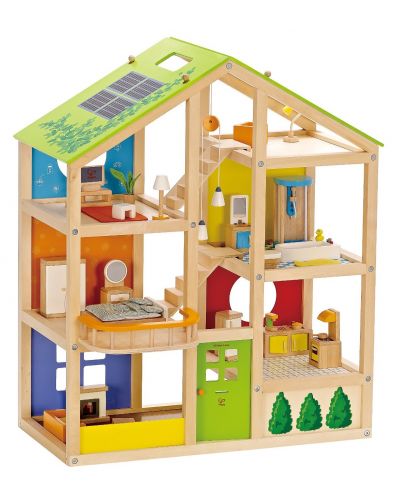 Casa din lemn pentru papusi cu mobilier - 1