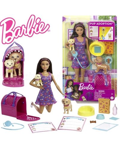 Set de jucărie Barbie - Păpușă cu cățeluș pentru adoptare - 2