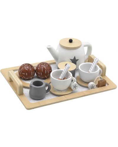 Ginger Home - Set de ceai din lemn, alb-gri - 2